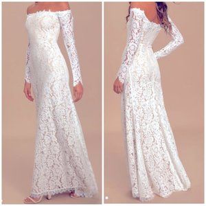 Romance Dreamer White Lace Off-the-Shoulder Maxi Dress